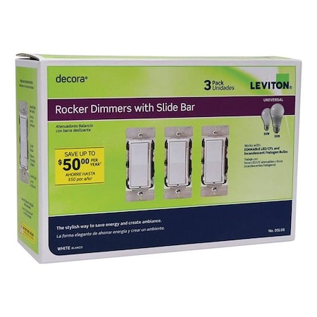 Leviton Leviton 3829918 Decora White 600 watts Rocker Dimmer - Pack of 3 3829918